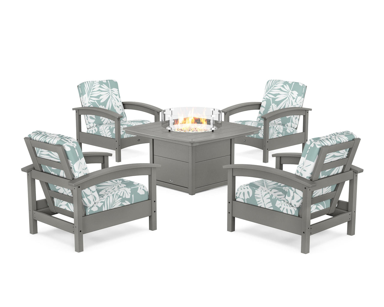 Trex Rockport 5-Piece Deep Seating Set with Yacht Club Fire Pit Table