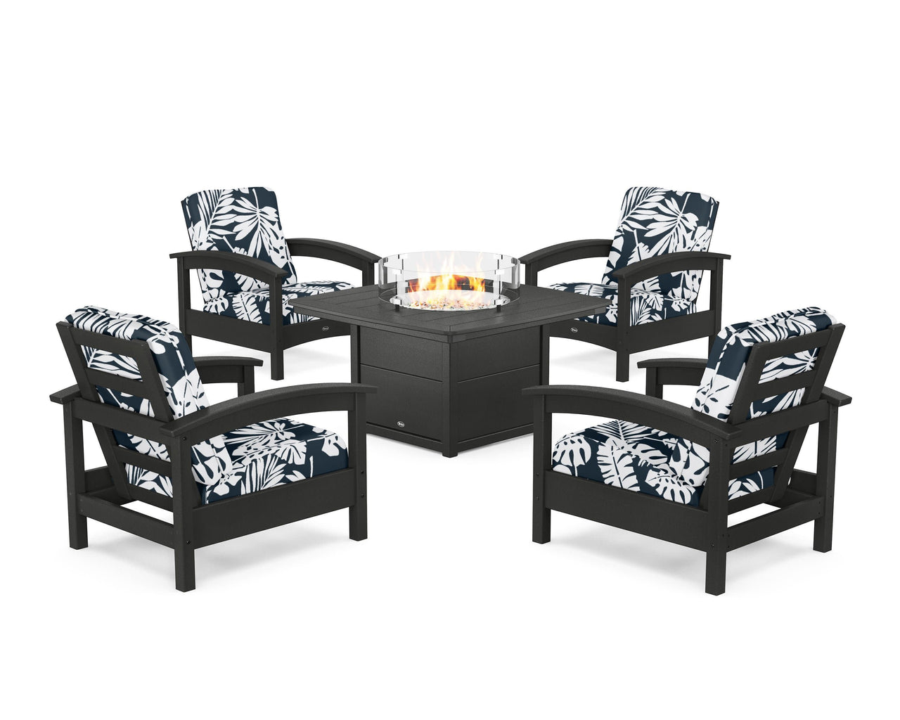 Trex Rockport 5-Piece Deep Seating Set with Yacht Club Fire Pit Table