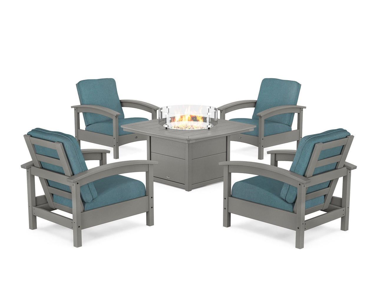 Trex Rockport 5-Piece Deep Seating Set with Yacht Club Fire Pit Table