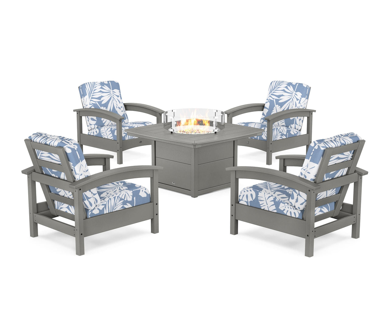 Trex Rockport 5-Piece Deep Seating Set with Yacht Club Fire Pit Table