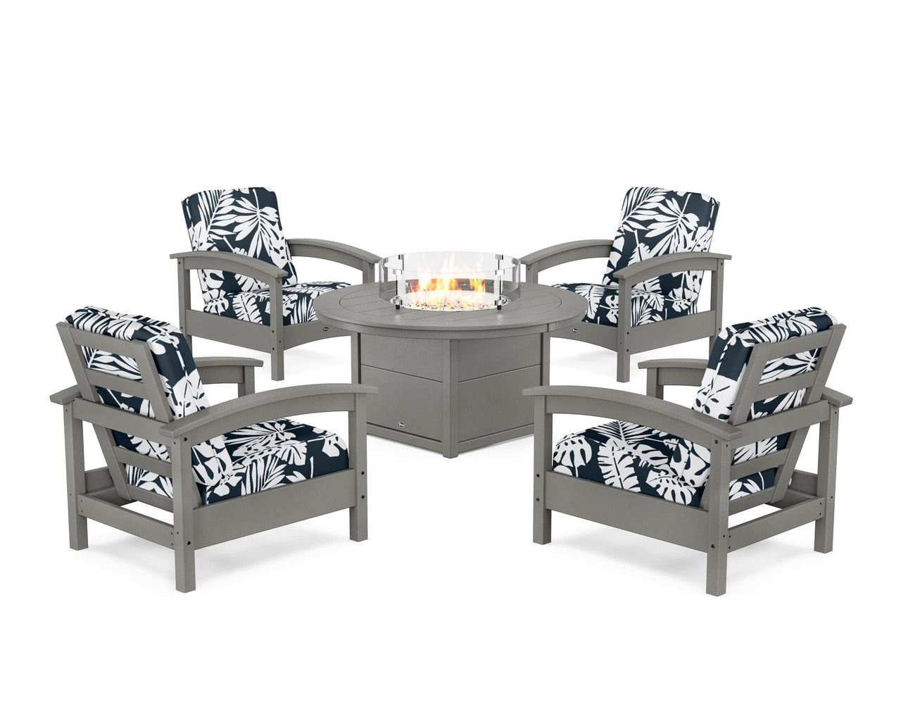 Trex Rockport 5-Piece Deep Seating Set with Round Fire Pit Table