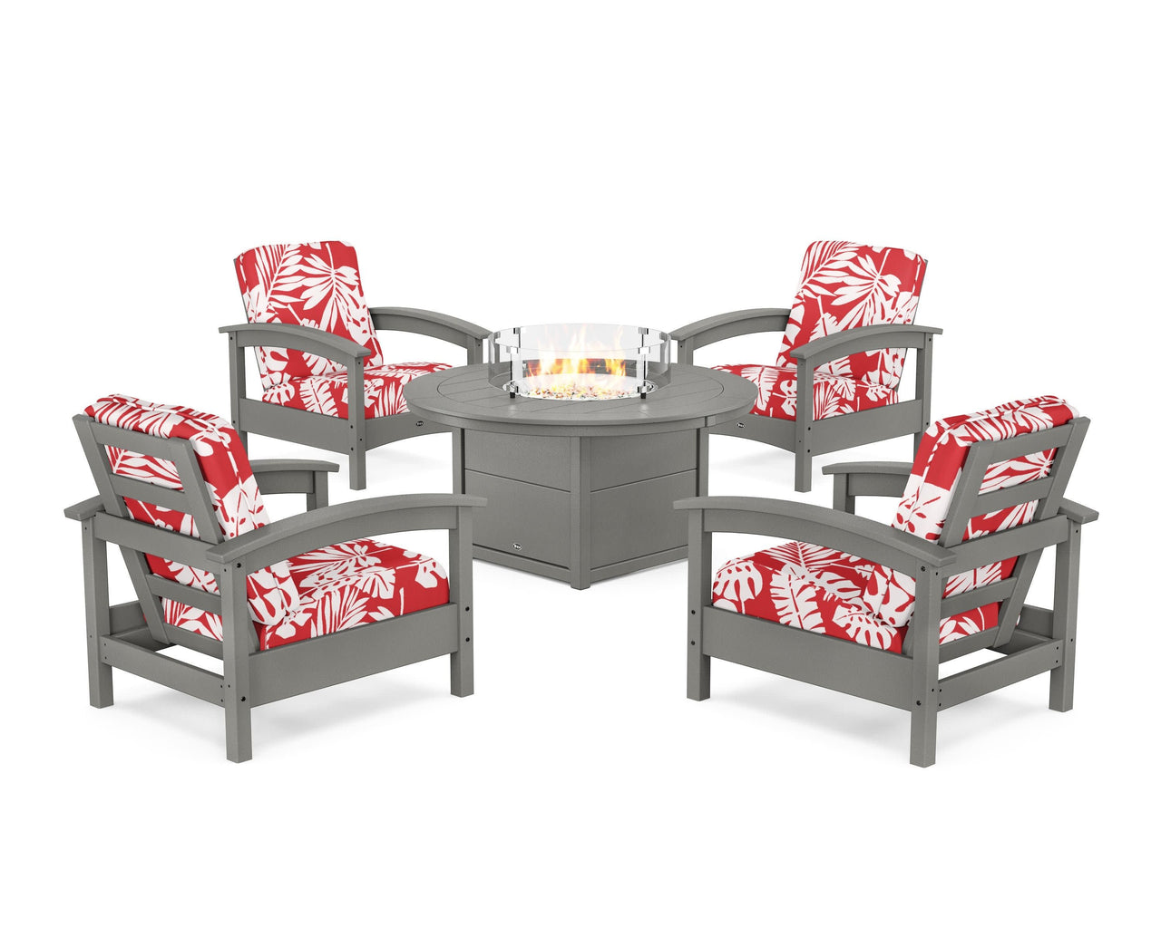 Trex Rockport 5-Piece Deep Seating Set with Round Fire Pit Table