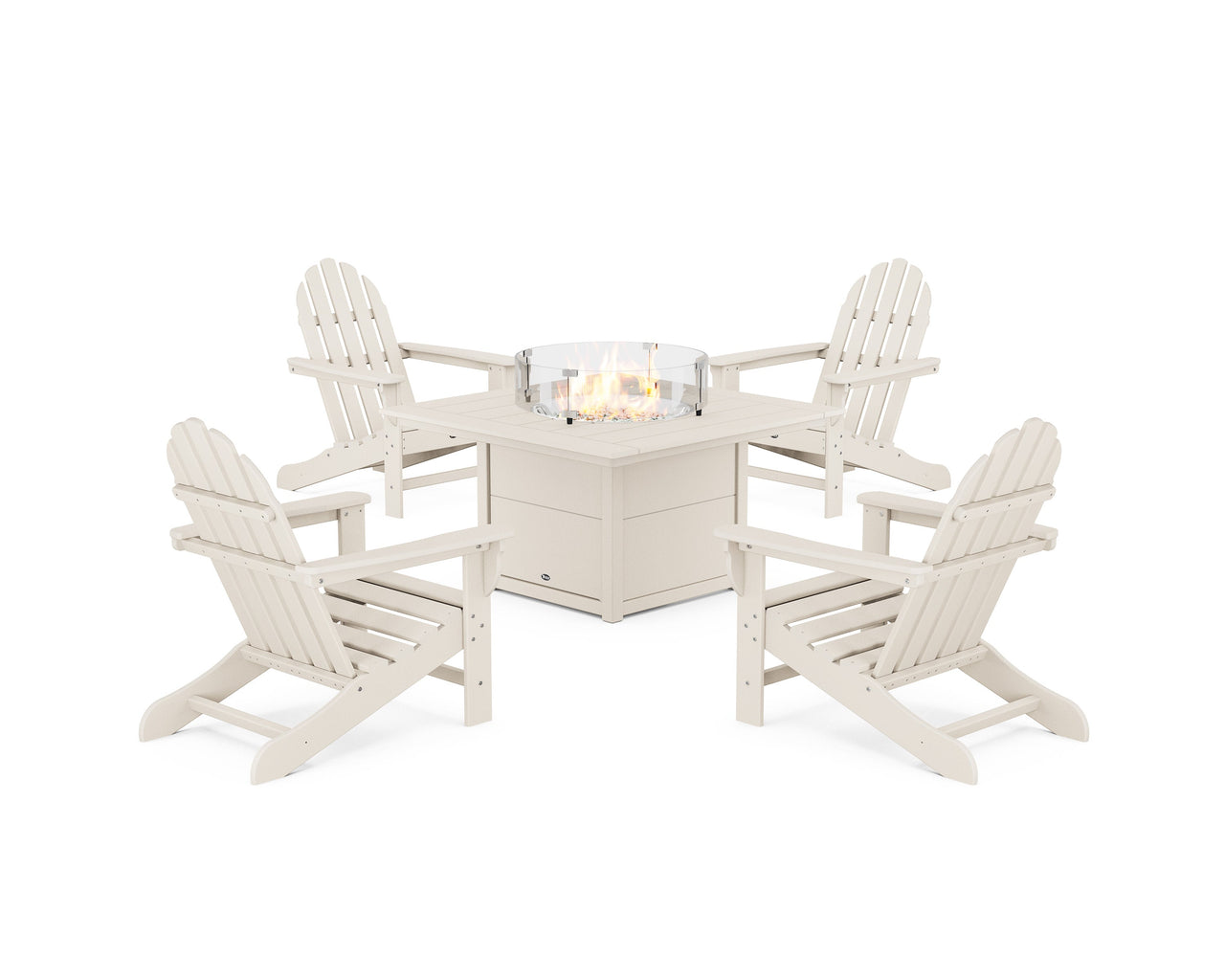 Trex Cape Cod Adirondack 5-Piece Set with Square Fire Pit Table - Sand Castle