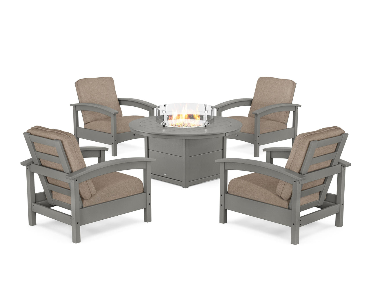 Trex Rockport 5-Piece Deep Seating Set with Round Fire Pit Table
