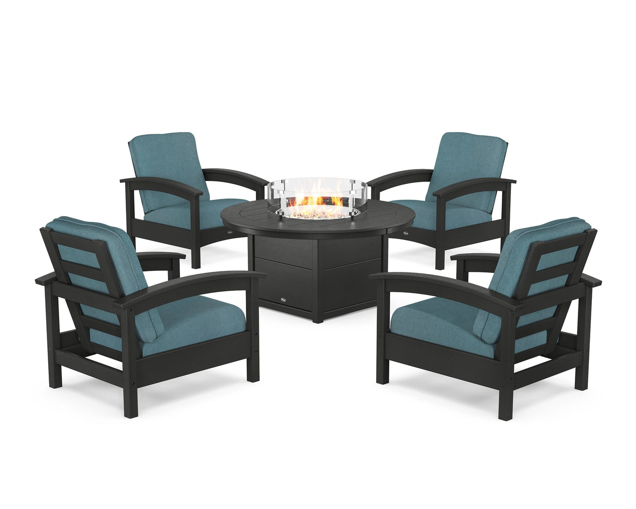 Trex Rockport 5-Piece Deep Seating Set with Round Fire Pit Table