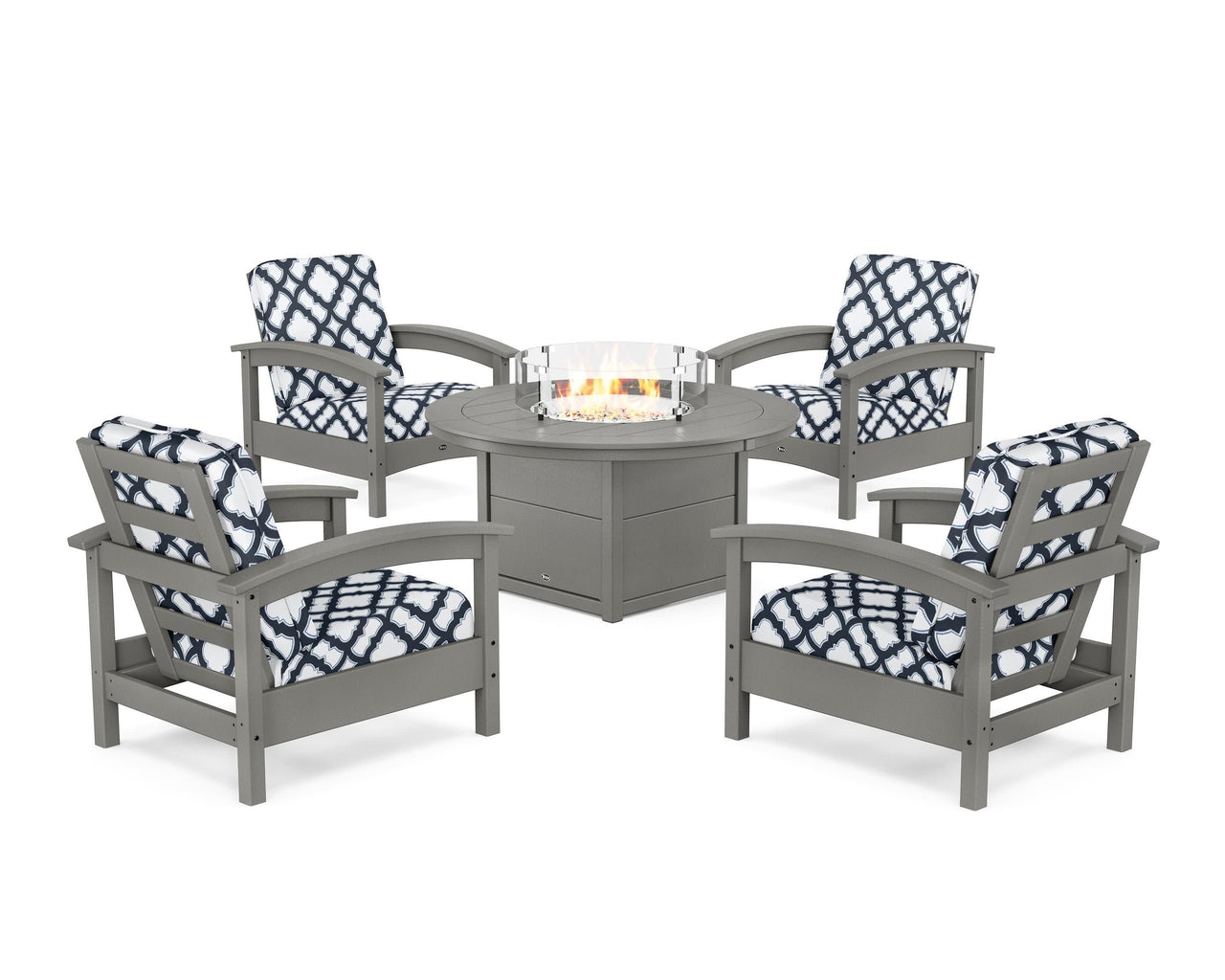 Trex Rockport 5-Piece Deep Seating Set with Round Fire Pit Table