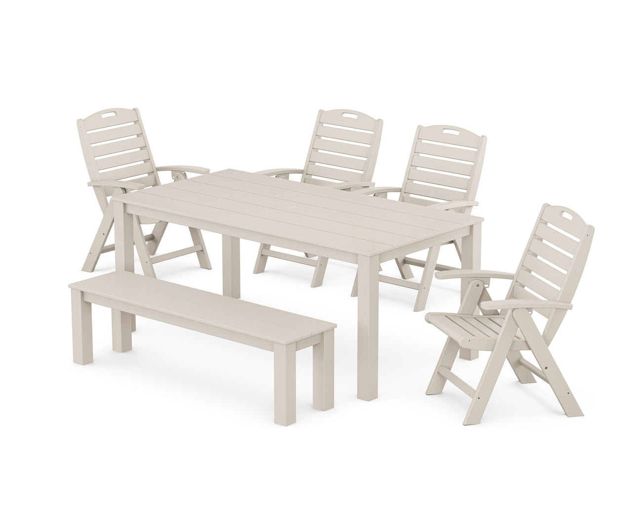 Trex Yacht Club Highback Chair 6-Piece Parsons Dining Set with Bench - Sand Castle