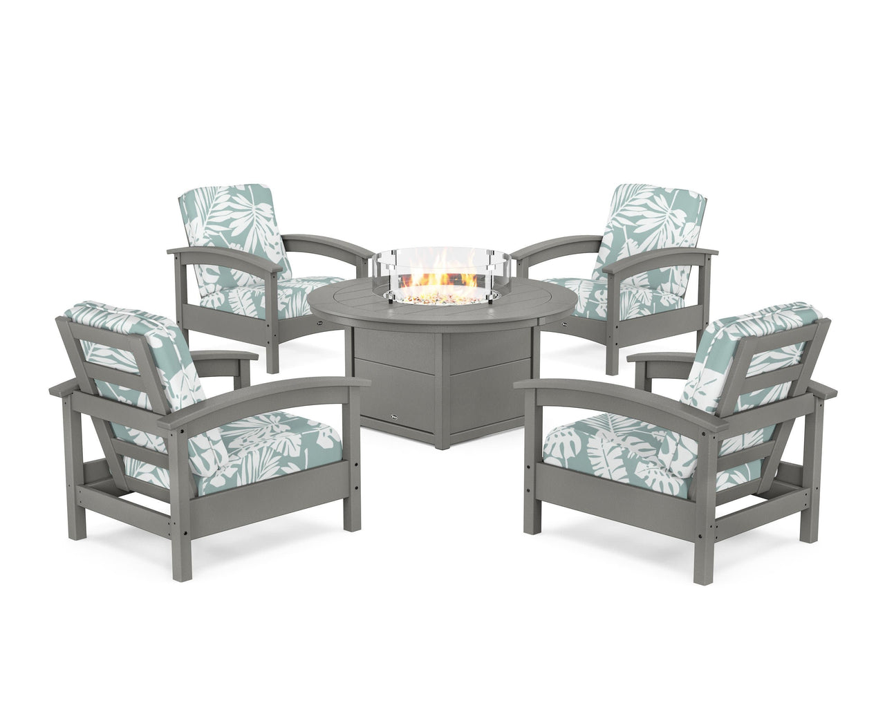 Trex Rockport 5-Piece Deep Seating Set with Round Fire Pit Table