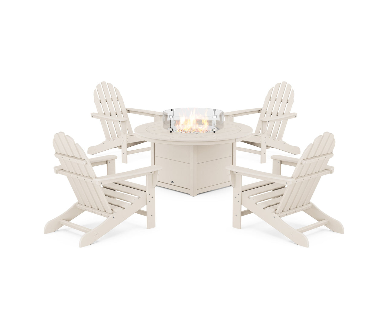 Trex Cape Cod Adirondack 5-Piece Set with Round Fire Pit Table - Sand Castle