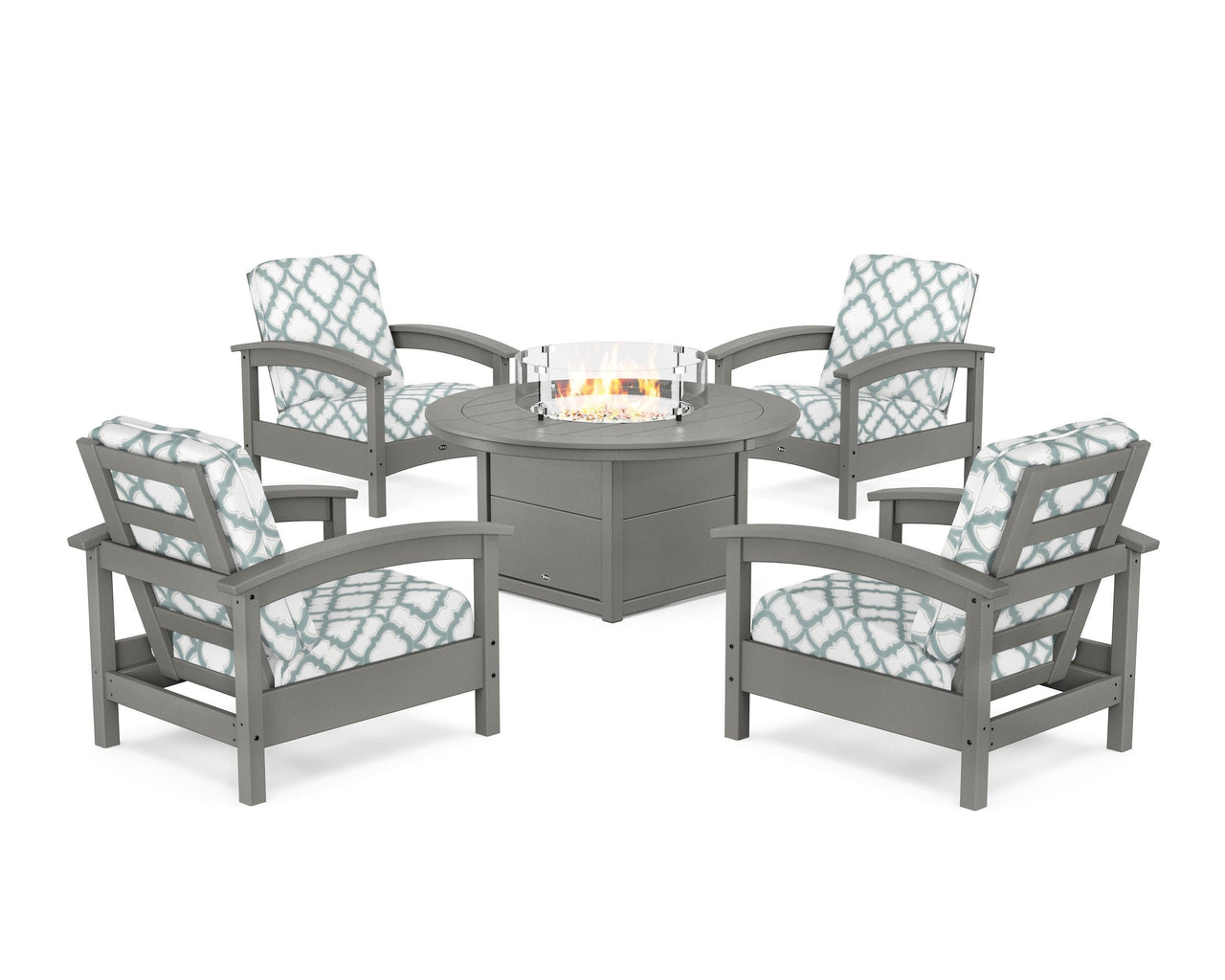 Trex Rockport 5-Piece Deep Seating Set with Round Fire Pit Table