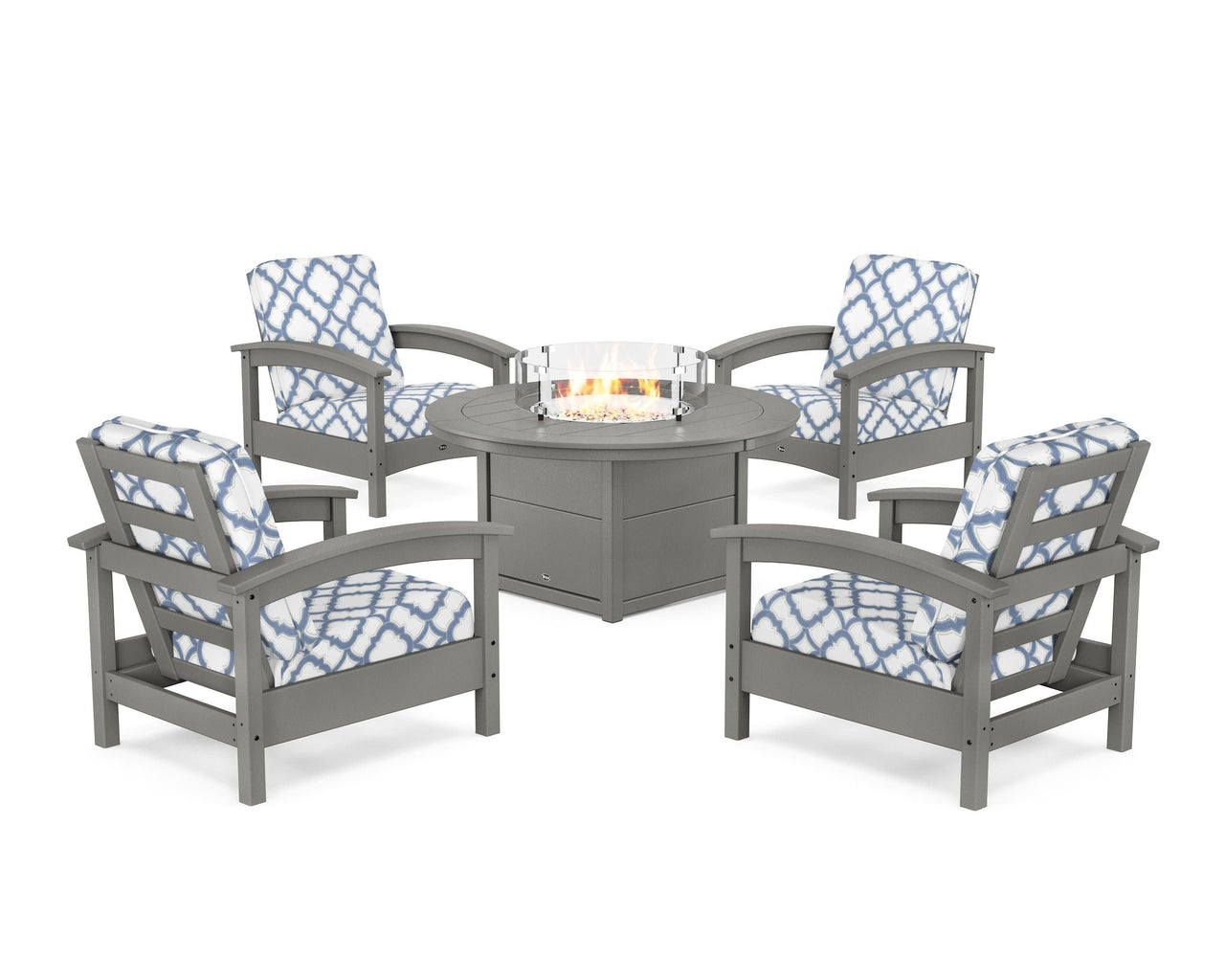 Trex Rockport 5-Piece Deep Seating Set with Round Fire Pit Table