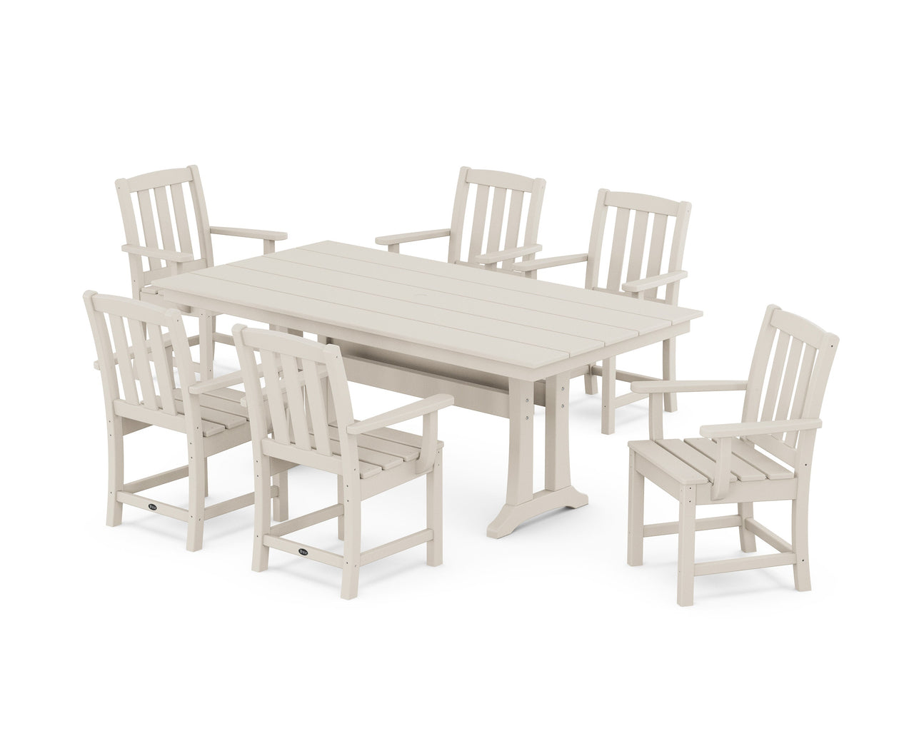 Trex Cape Cod Arm Chair 7-Piece Farmhouse Dining Set with Trestle Legs - Sand Castle