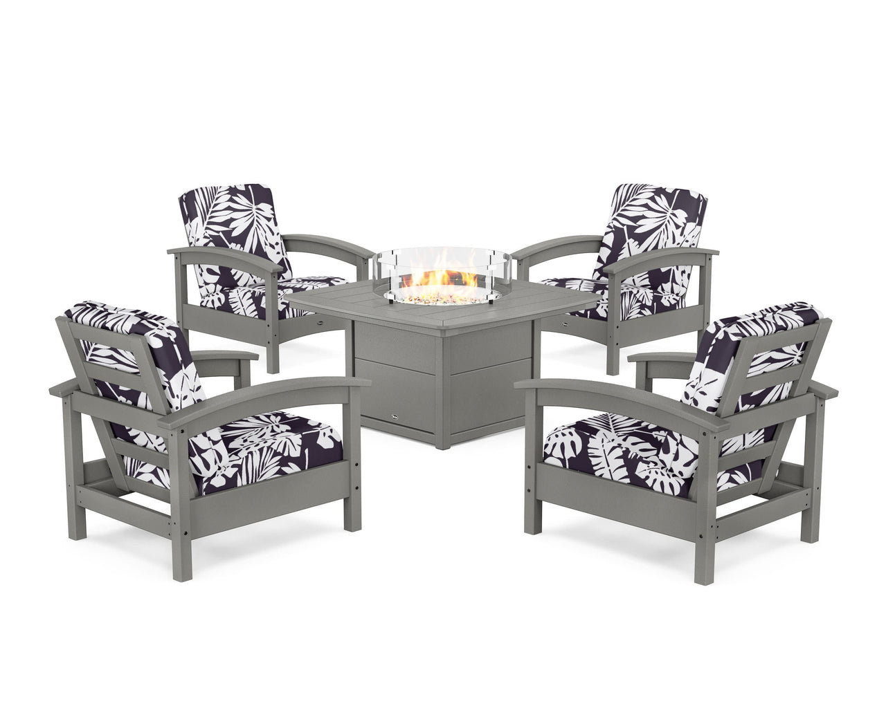 Trex Rockport 5-Piece Deep Seating Set with Yacht Club Fire Pit Table