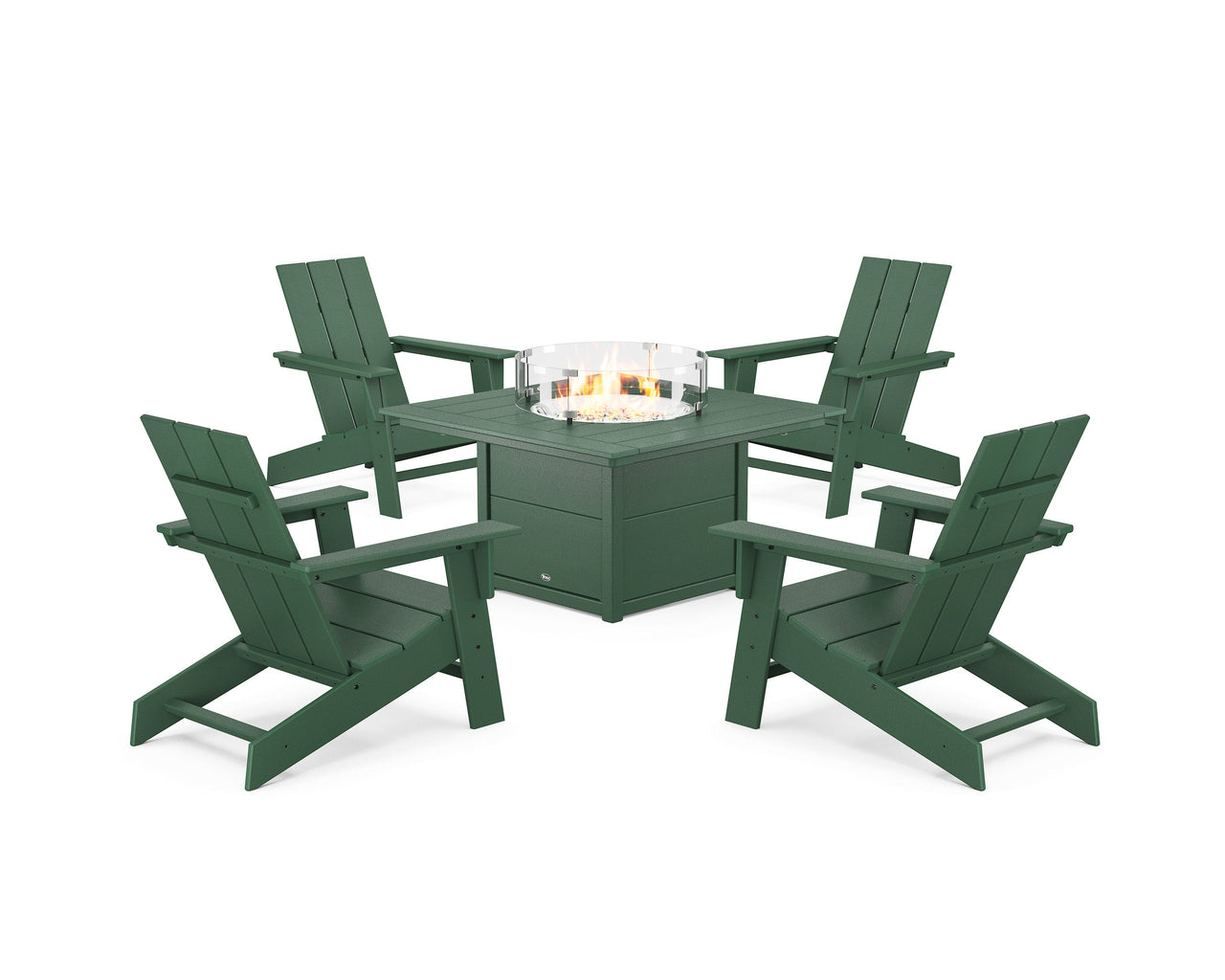 Trex Eastport Modern Adirondack 5-Piece Set with Square Fire Pit Table