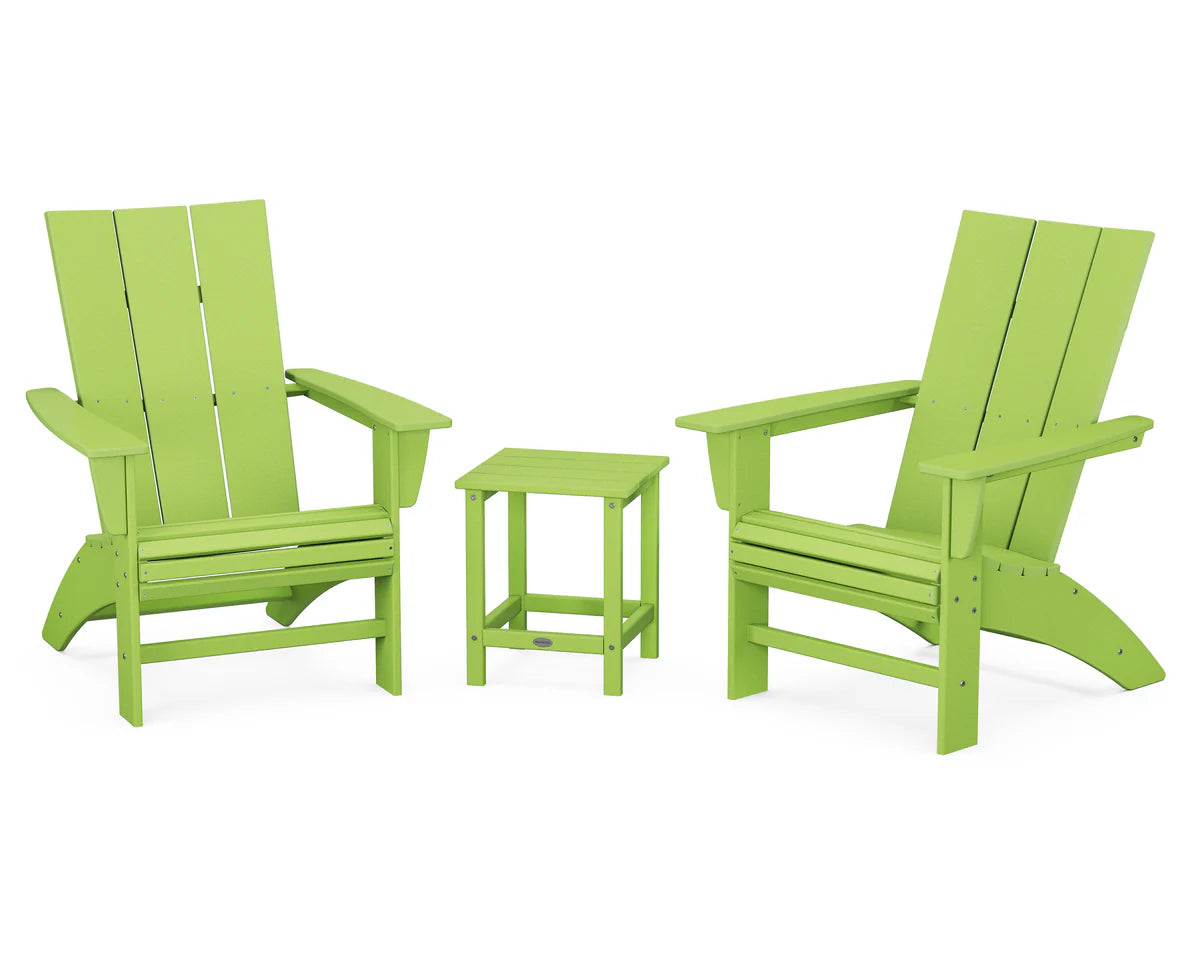 POLYWOOD Modern 3-Piece Curveback Adirondack Set with Long Island 18" Side Table