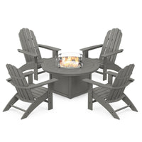 Thumbnail for POLYWOOD Vineyard 5-Piece Curveback Adirondack Conversation Set w/ Fire Pit Table - Slate Grey