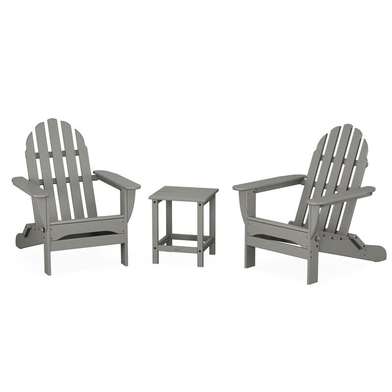POLYWOOD Classic Folding Adirondack 3-Piece Set W/ Long Island 18-Inch Side Table - Slate Grey