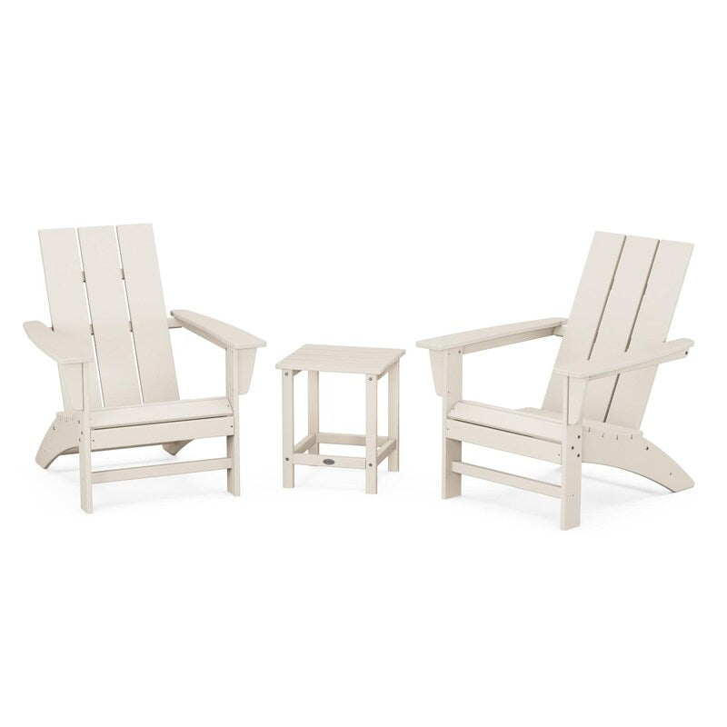 POLYWOOD Modern 3-Piece Adirondack Set w/ Long Island 18-Inch Side Table - Sand
