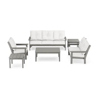 Thumbnail for POLYWOOD Vineyard 6-Piece Deep Seating Set w/ Club Chair - Slate Grey / Natural Linen