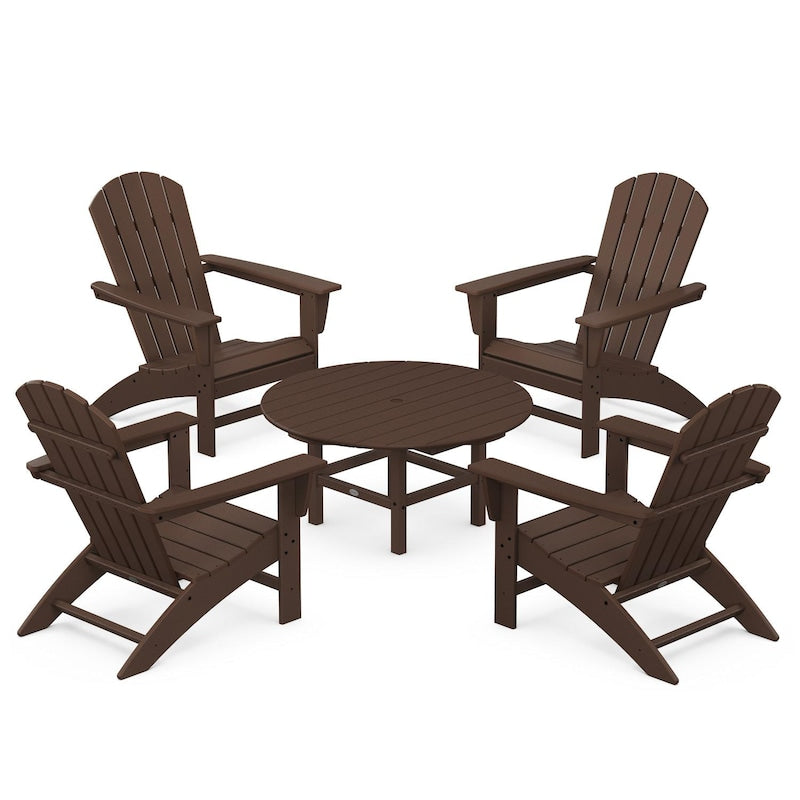 POLYWOOD Nautical 5-Piece Adirondack Chair Conversation Set - Mahogany