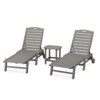 Thumbnail for POLYWOOD Nautical 3-Piece Chaise Lounge W/Wheels Set W/South Beach 18 Inch Side Table - Slate Grey