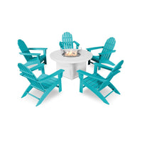 Thumbnail for POLYWOOD Vineyard 6-Piece Adirondack Chat Set w/ Fire Pit Table - Aruba / White