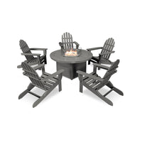 Thumbnail for POLYWOOD Classic Folding Adirondack 6-Piece Conversation Set W/ Fire Pit Table - Slate Grey