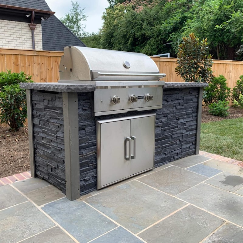 Coyote Ready-To-Assemble 6 Ft Outdoor Kitchen Island With 34-Inch C-Series Natural Gas Grill (Ships As Propane With Conversion Fittings) - Stacked Stone/Stone Gray - RTAC-G6-SG-C2C34NG