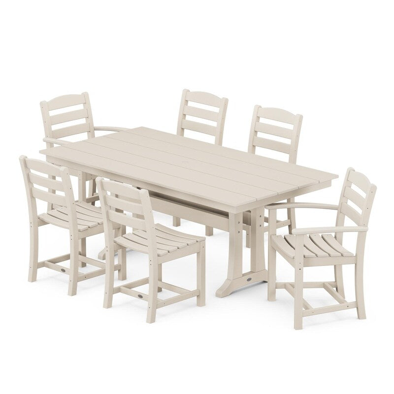 POLYWOOD La Casa Cafe 7 Piece Farmhouse Trestle Dining Set - Sand