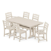 Thumbnail for POLYWOOD La Casa Cafe 7 Piece Farmhouse Trestle Dining Set - Sand