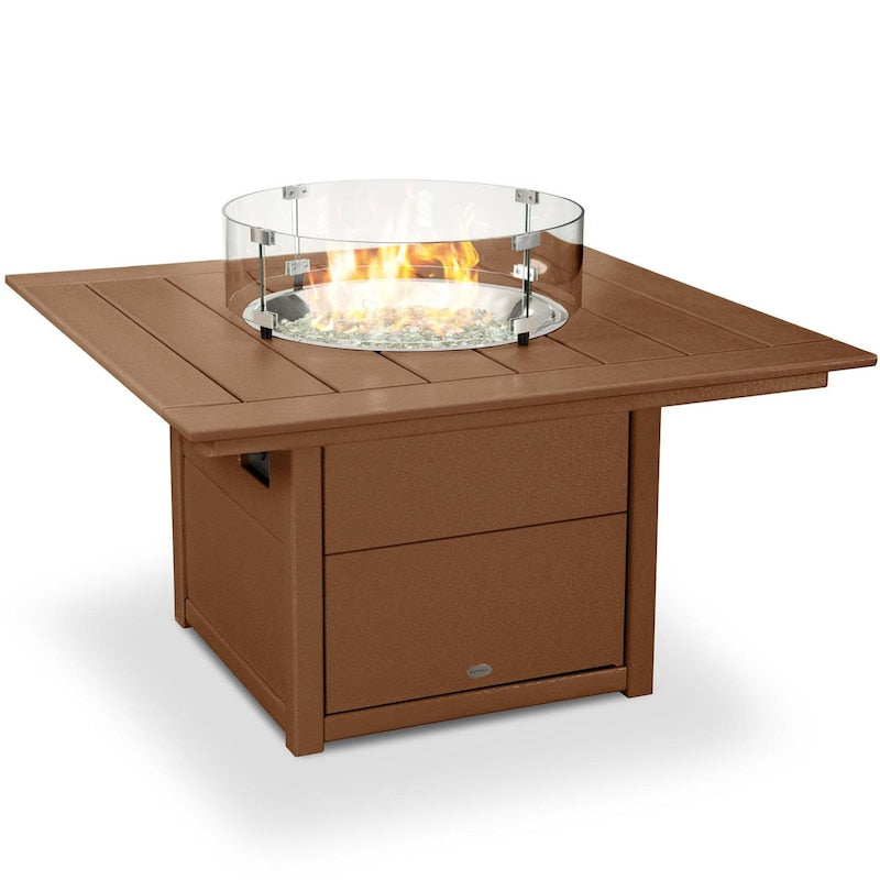 POLYWOOD 42-Inch Square Propane Fire Pit Table - Teak