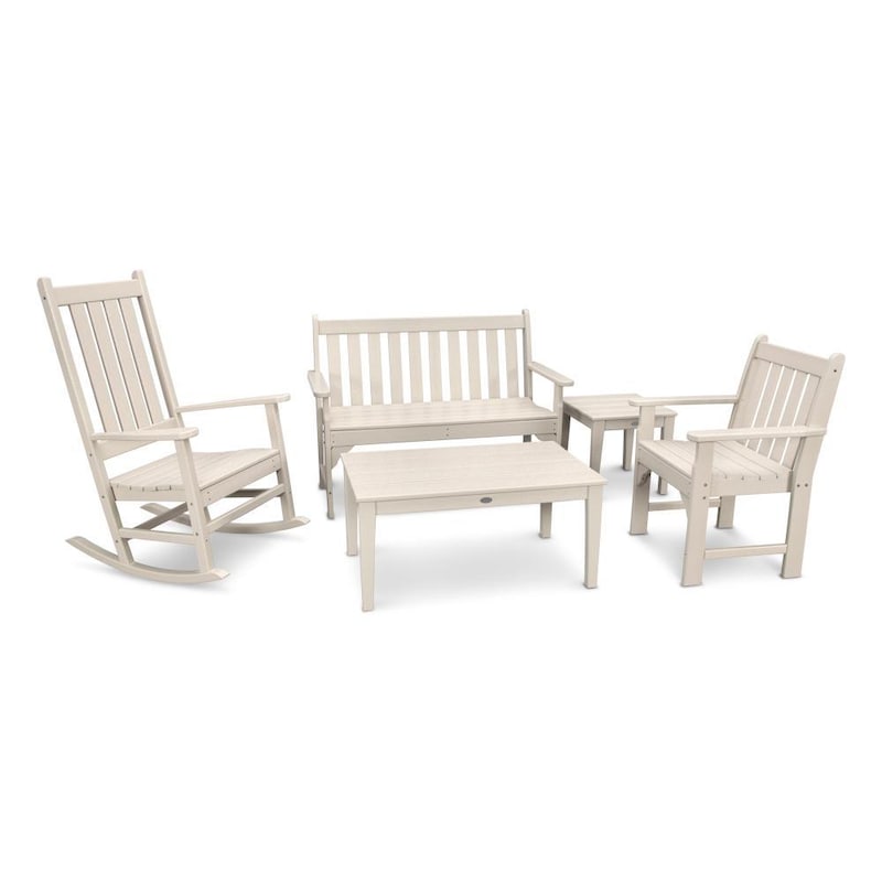 POLYWOOD Vineyard 5-Piece Bench & Rocking Chair Set - Sand