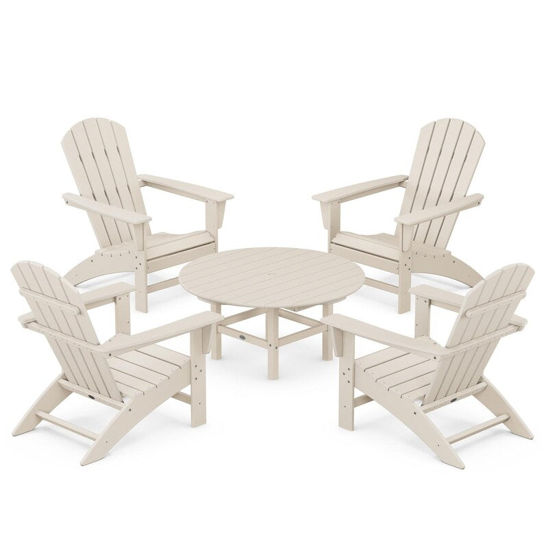 POLYWOOD Nautical 5-Piece Adirondack Chair Conversation Set - Sand
