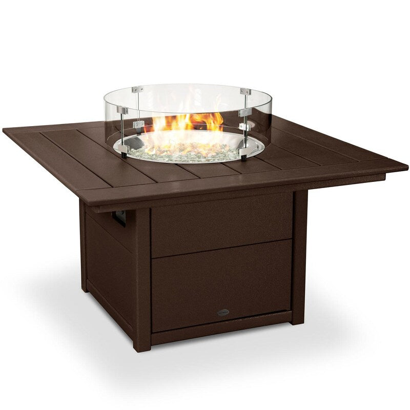 POLYWOOD 42-Inch Square Propane Fire Pit Table - Mahogany