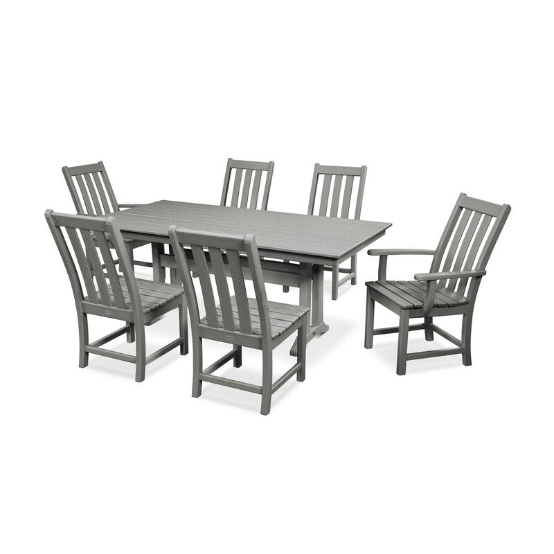 POLYWOOD Vineyard 7-Piece Farmhouse Trestle Dining Set - Slate Grey