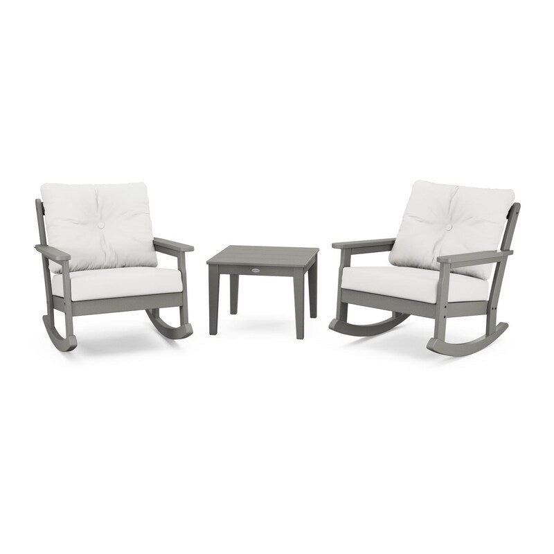 POLYWOOD Vineyard 3-Piece Deep Seating Rocker Set - Slate Grey / Natural Linen