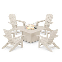 Thumbnail for POLYWOOD Palm Coast 5-Piece Adirondack Chair Conversation Set w/ Fire Pit Table - Sand
