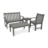 Thumbnail for POLYWOOD Vineyard 4-Piece Bench Seating Set - Slate Grey