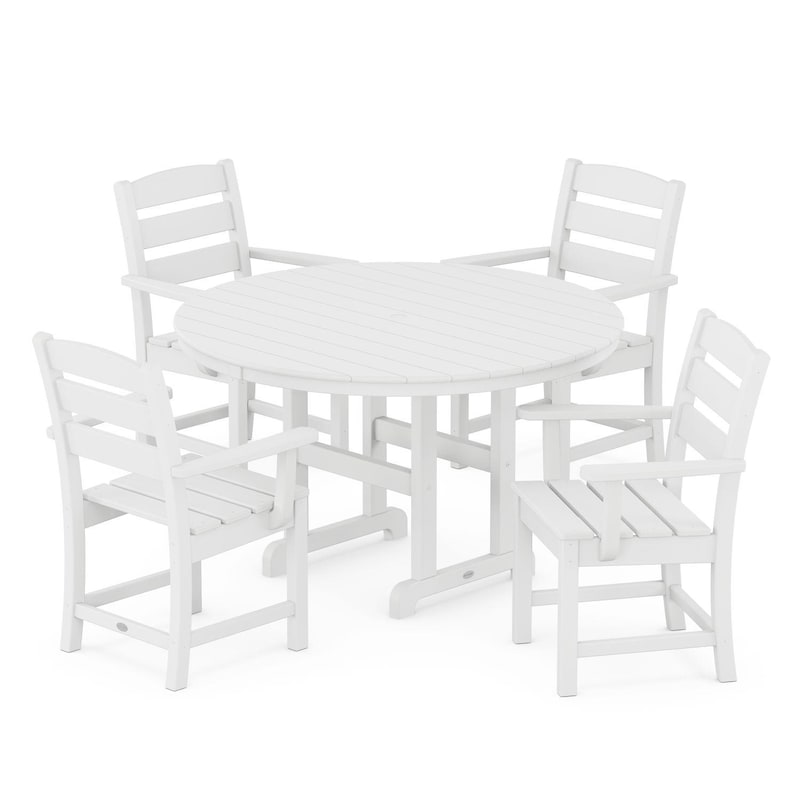 POLYWOOD Lakeside 5-Piece Round Arm Chair Dining Set - White