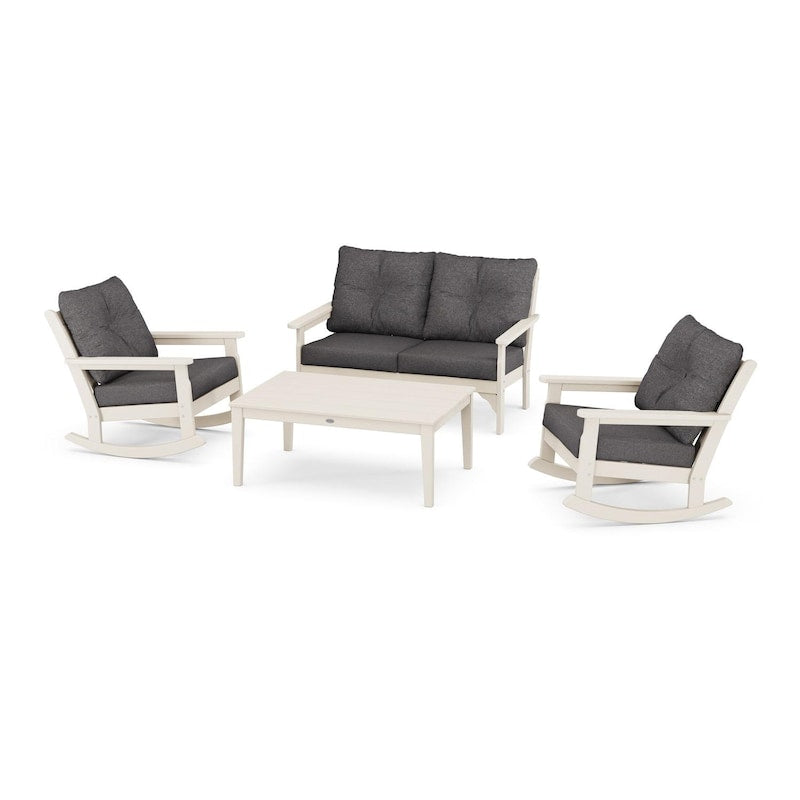 POLYWOOD Vineyard 4-Piece Deep Seating Rocking Chair Set - Sand / Ash Charcoal