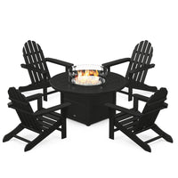 Thumbnail for POLYWOOD Classic Adirondack 5-Piece Conversation Set W/ Fire Pit Table - Black