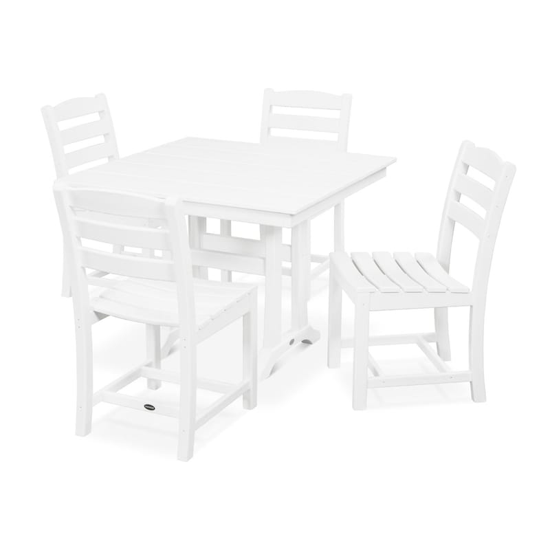 POLYWOOD La Casa Cafe 5 Piece Farmhouse Trestle Side Chair Dining Set - White