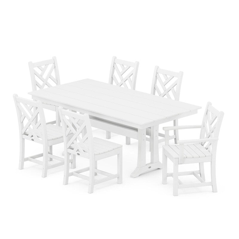 POLYWOOD Chippendale 7-Piece Farmhouse Trestle Dining Set - White