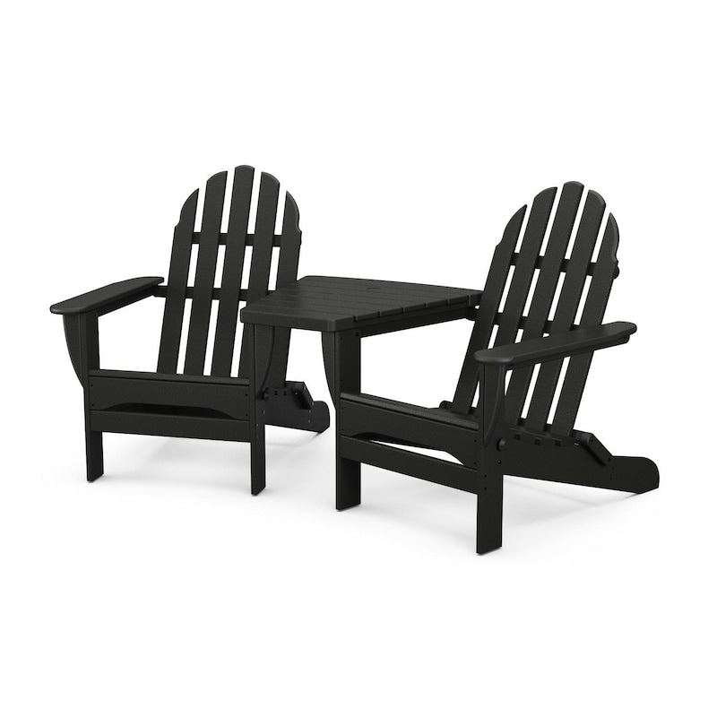 POLYWOOD Classic Folding Adirondacks W/ Connecting Table - Black