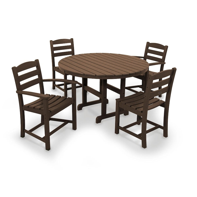 POLYWOOD La Casa Cafe 5 Piece Round Farmhouse Dining Set - Mahogany