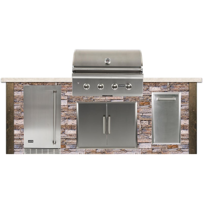 Coyote Ready-To-Assemble 8 Ft Outdoor Kitchen Island With 36-Inch C-Series Natural Gas Grill (Ships As Propane With Conversion Fittings) - Stacked Stone/Brown Terra - RTAC-G8-SB-C2C36NG