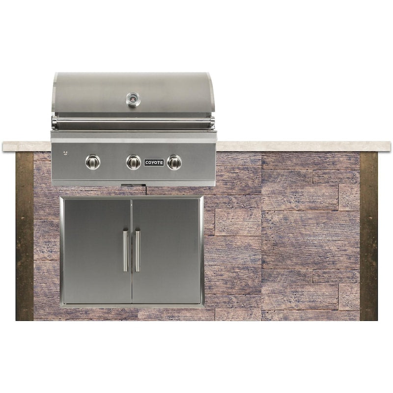 Coyote Ready-To-Assemble 6 Ft Outdoor Kitchen Island With 34-Inch C-Series Natural Gas Grill (Ships As Propane With Conversion Fittings) - Weathered Wood/Stone Gray - RTAC-G6-WG-C2C34NG