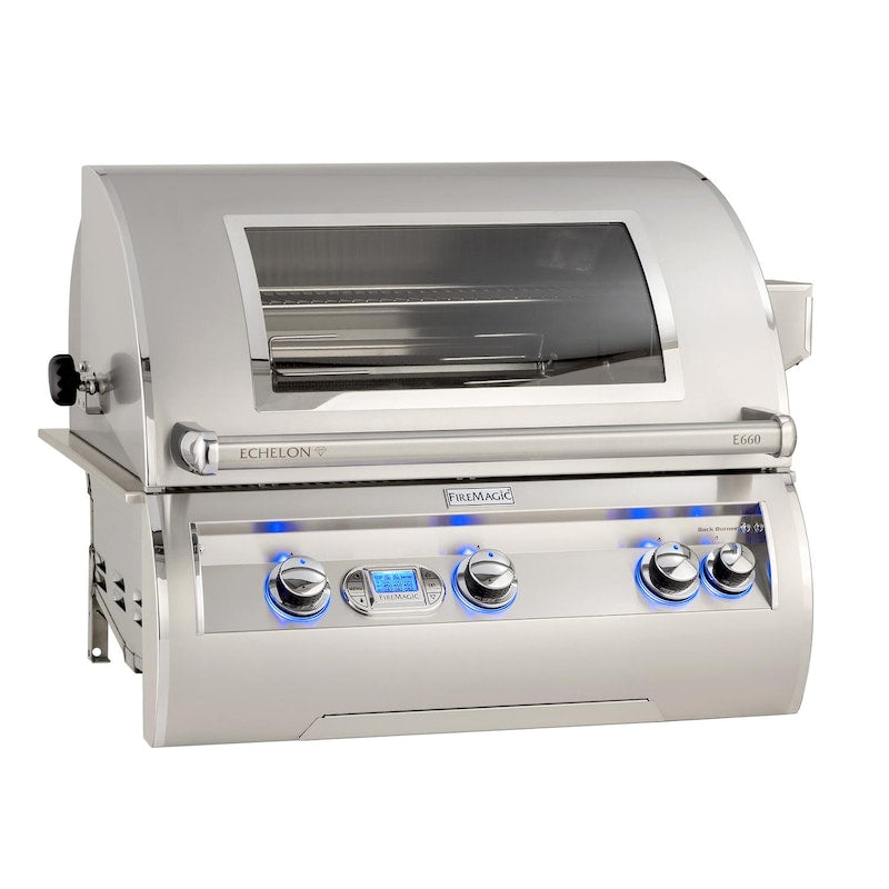 Fire Magic Echelon Diamond E660I 30-Inch Built-In Propane Gas Grill W/ One Infrared Burner, Magic View Window, Rotisserie, & Digital Thermometer - E660I-8L1P-W