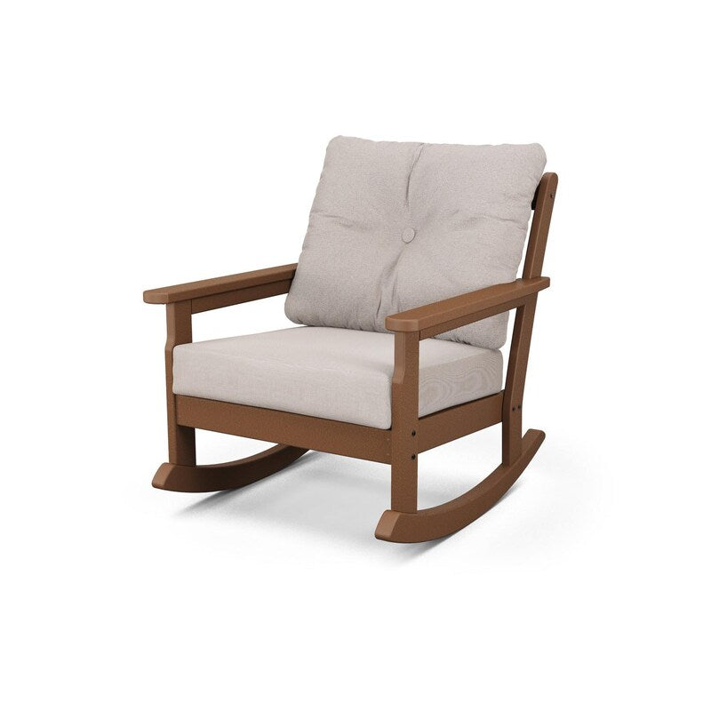 POLYWOOD Vineyard Deep Seating Rocking Chair - Teak / Dune Burlap