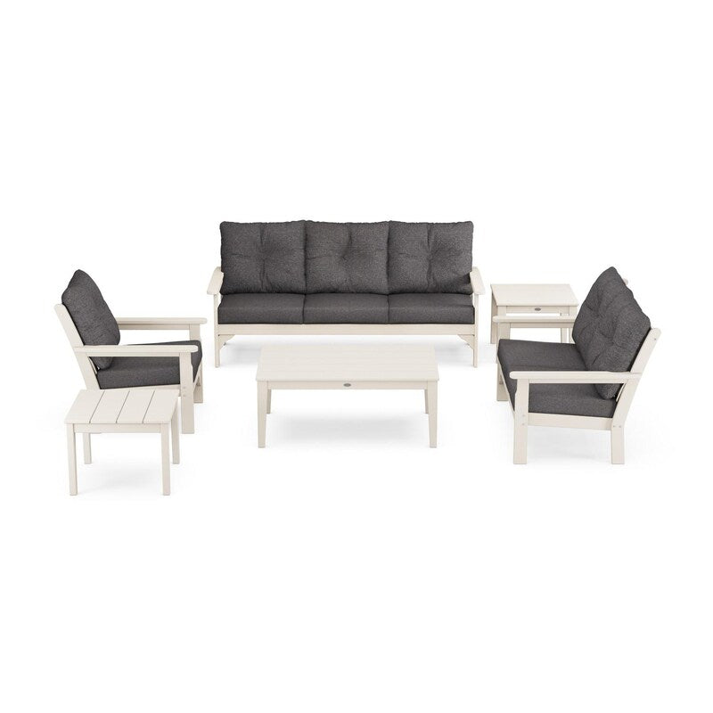 POLYWOOD Vineyard 6-Piece Deep Seating Set w/ Club Chair - Sand / Ash Charcoal